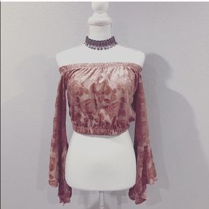 Pink velvet crop top